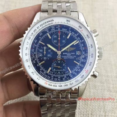 High Quality Copy Breitling Navitimer Chronograph Watch SS Blue Dial